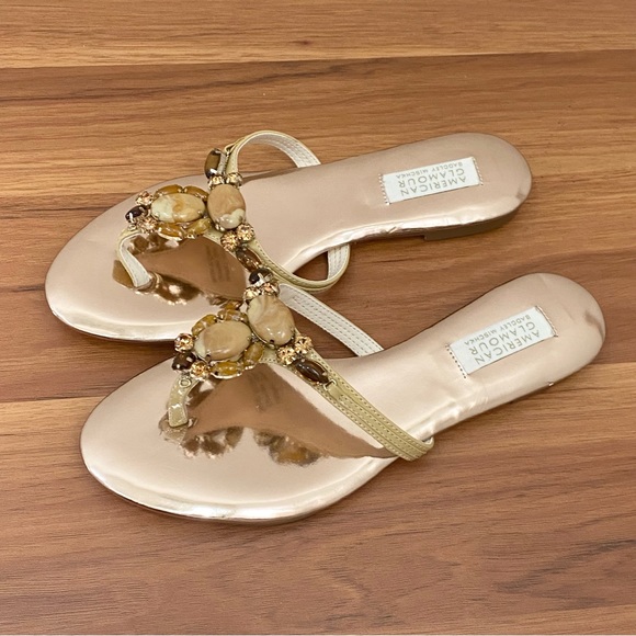 BADGLEY MISCHKA American Glamour Rose Gold Embellished Rhinestones Sandals 7.5 - Picture 1 of 13